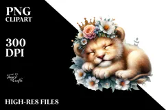 Digital Watercolor with Adorned Baby Lion on Flower Product Image 2