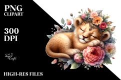 Adorned Baby Lion Sleeping on Flower PNG Product Image 2