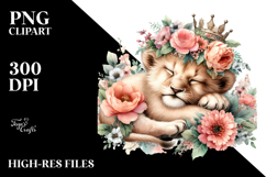 Adorned Baby Lion Sleeping on Flower PNG Product Image 2