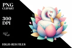 Pastel Swan Sleeping in Flower | Sublimation | Clipart Product Image 3