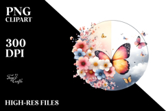 Cute Butterfly with Spring Flowers PNG Product Image 2