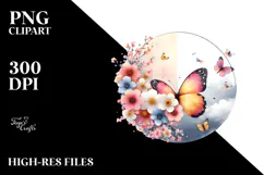 Cute Butterfly with Spring Flowers PNG Product Image 2