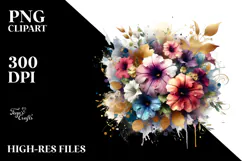 Watercolor Abstract Vibrant Bouquet with Petunia and Splash Product Image 2