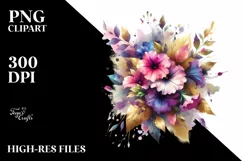 Vibrant Abstract Bouquet with Gold Foil | Clipart Product Image 3