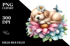 Baby Puppy Sleeping on Flower PNG Product Image 2