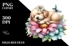 Baby Puppy Sleeping on Flower PNG Product Image 2