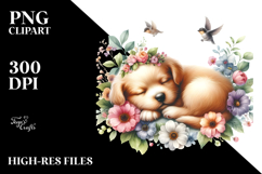 Baby Puppy Sleeping on Flower PNG Product Image 2