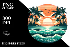 Vintage Tropical Island Sunset PNG Product Image 2
