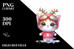 Kitten with Reindeer Horns, High-Quality PNG Product Image 1