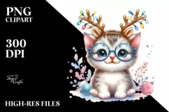 Kitten with Reindeer Horns, High-Quality PNG Product Image 1