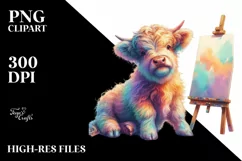 Colorful Baby Cow with Canvas, PNG Product Image 3