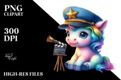 Colorful Baby Unicorn in Director&#039;s Cap, PNG Product Image 1