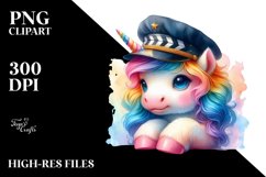 Colorful Baby Unicorn in Director&#039;s Cap, PNG Product Image 1