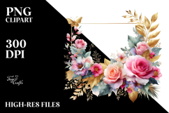 Colorful Horizontal Frame with Pink Roses | Clipart Product Image 2