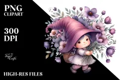 Watercolor Cute Baby Gnome with Violet Ornament PNG Product Image 2