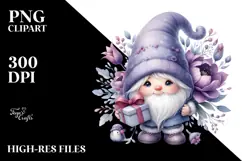 Watercolor Cute Baby Gnome with Violet Ornament PNG Product Image 2