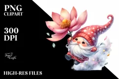 Cute Gnome Magnolia Falling In The Air | Sublimation Clipart Product Image 1