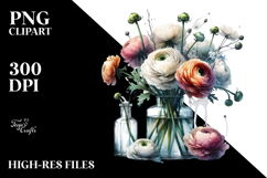 Abstract Watercolor Bottle Ranunculus Clipart Product Image 2