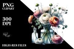 Abstract Watercolor Bottle Ranunculus Clipart Product Image 3