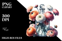 Abstract Watercolor Bottle Ranunculus Clipart Product Image 1