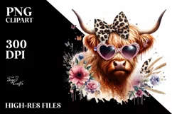 Elegant Highland Cow with Bow Sunglasses, PNG Product Image 1