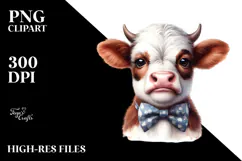 Expressive Cow with Bow and Tie, Transparent PNG Product Image 2