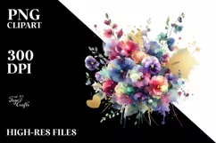 Colorful Sweet Pea Bouquet Splash | Sublimation Clipart Product Image 3