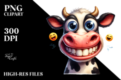 Watercolor Funny Crazy Cow Portrait with Big Eyes and Goofy Product Image 2