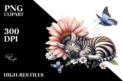 Baby Zebra Sleeping on Flower PNG Product Image 2