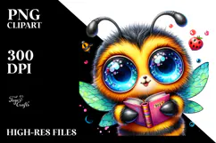 Cute Baby Bee Wearing Book PNG Product Image 2