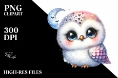 Colorful Watercolor Smiling Snowy Owl | Clipart Product Image 1