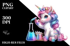 Colorful Baby Unicorn with Beaker and Test Tubes, PNG Product Image 3