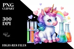 Colorful Baby Unicorn with Beaker and Test Tubes, PNG Product Image 3