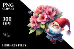 Floating Gnome with Large Rhododendron PNG Product Image 2