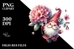 Watercolor Gnome with Large Rhododendron, PNG Product Image 2