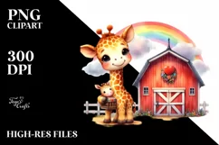 Vibrant Baby Giraffe Holding Barn | Sublimation | Clipart Product Image 1