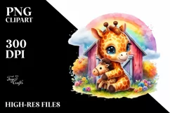 Cute Baby Giraffe Holding Barn | Sublimation | Clipart Product Image 1