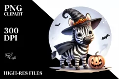 Washed Watercolor Halloween Zebra PNG Product Image 3