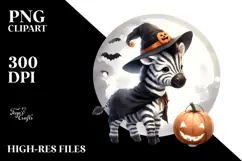 Washed Watercolor Halloween Zebra PNG Product Image 2