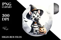 Washed Watercolor Halloween Zebra PNG Product Image 1