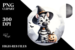 Washed Watercolor Halloween Zebra PNG Product Image 2