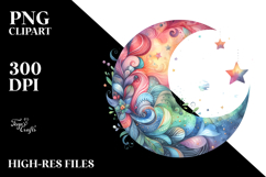 Colorful Watercolor Wimsical Moon | Sublimation | Clipart Product Image 2