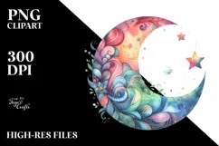 Colorful Watercolor Wimsical Moon | Sublimation | Clipart Product Image 3