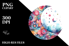 Colorful Watercolor Wimsical Moon | Sublimation | Clipart Product Image 2
