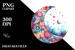 Colorful Watercolor Wimsical Moon | Sublimation | Clipart Product Image 2