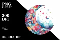 Colorful Watercolor Wimsical Moon | Sublimation | Clipart Product Image 1