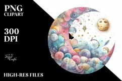 Colorful Watercolor Wimsical Moon | Sublimation | Clipart Product Image 1