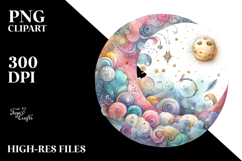 Colorful Watercolor Wimsical Moon | Sublimation | Clipart Product Image 2