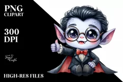 Cute Watercolor Vampire Thumbs Up | Sublimation | Clipart Product Image 3