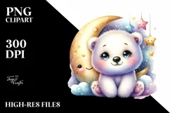Colorful Watercolor Smiling Polar Bear | Clipart Product Image 1